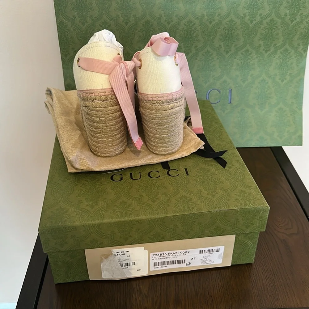Gucci GG Logo Canvas Wedge Espadrilles